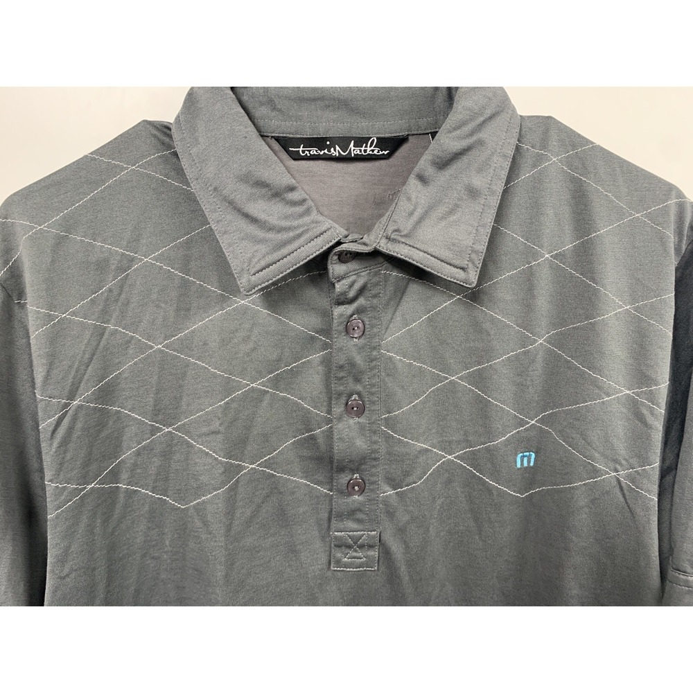 Travis Mathew Golf Polo Shirt M Men Gray Poly Cotton Embroidered Diamond - Picture 3 of 8